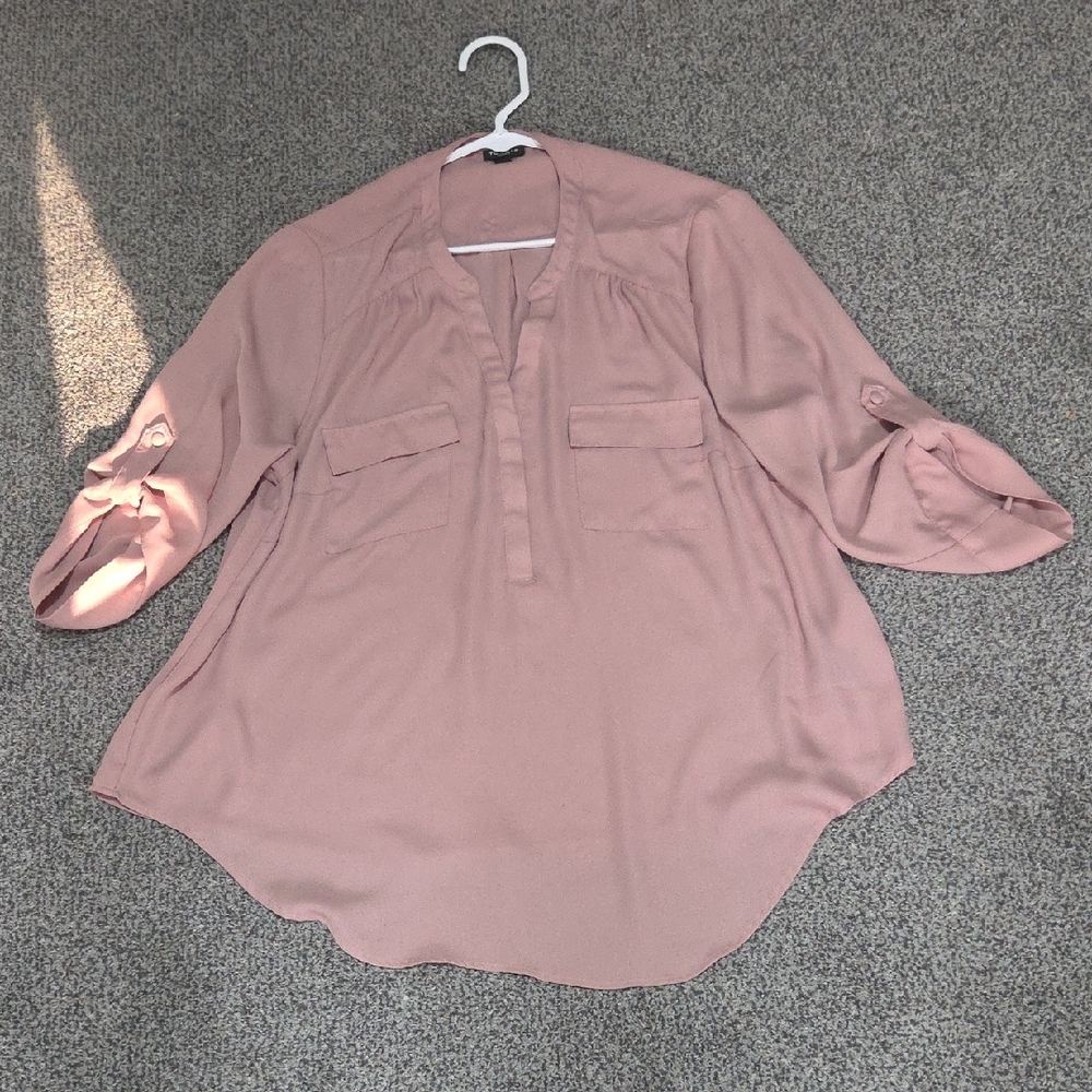 Blush Pink Blouse with Roll-Up Sleeves
